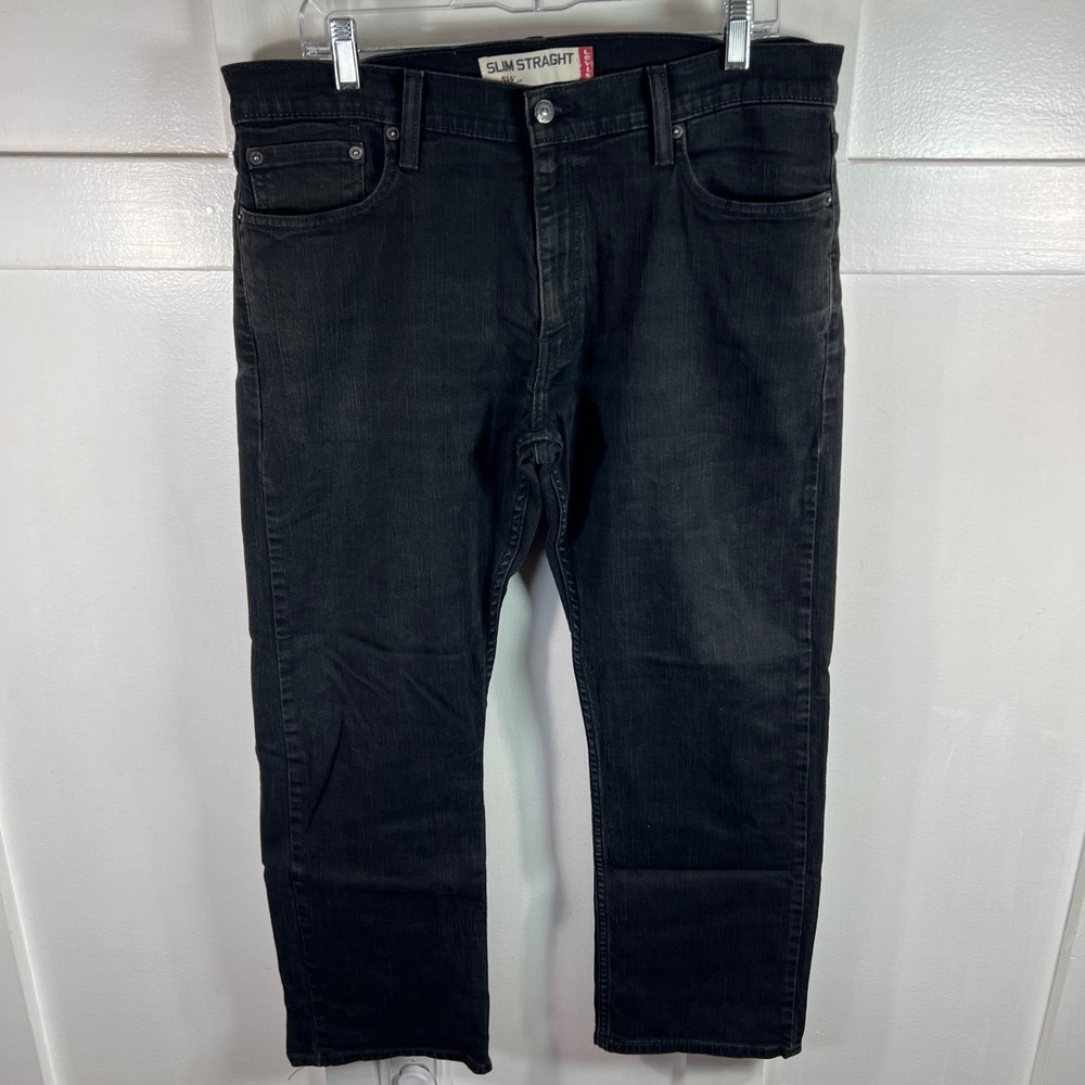 Levis 514 Slim Straight Jeans Mens 36x29 Washed Black Stretch Denim Pants